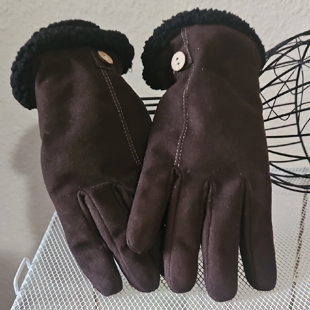 Isotoner Brown Winter Gloves with Black Trim Size L/XL